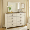Isla Dresser & Mirror Set | 6 Drawers | Brown Faux Plank Top | Whitewash