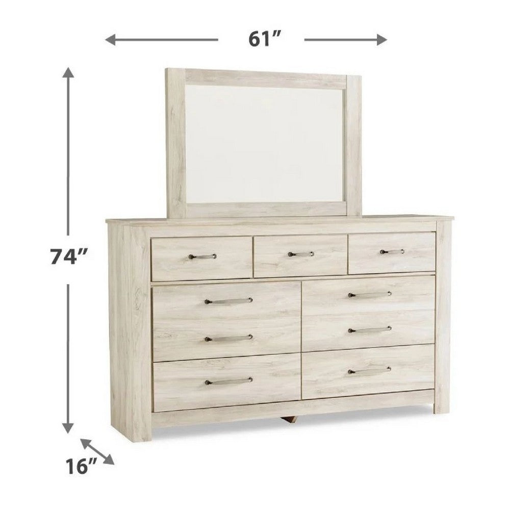 Simon Dresser & Mirror Set | 7 Drawers w Nickel Handles | Whitewash