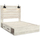 Cemy Rustic Queen Panel Bed | 2 Sconce Lights & Drawers | Whitewash