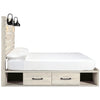 Cemy Rustic Queen Panel Bed | 2 Sconce Lights & Drawers | Whitewash