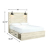 Cemy Rustic Queen Panel Bed | 2 Sconce Lights & Drawers | Whitewash