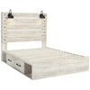 Cemy Rustic King Panel Bed | 2 Sconce Lights & Drawers | Whitewash