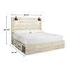 Cemy Rustic King Panel Bed | 2 Sconce Lights & Drawers | Whitewash