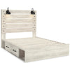 Cemy Rustic Queen Panel Bed | 2 Sconce Lights & 4 Drawers | Whitewash