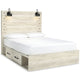 Cemy Rustic Queen Panel Bed | 2 Sconce Lights & 4 Drawers | Whitewash