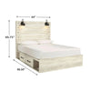 Cemy Rustic Queen Panel Bed | 2 Sconce Lights & 4 Drawers | Whitewash