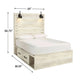 Cemy Rustic Queen Panel Bed | 2 Sconce Lights & 4 Drawers | Whitewash