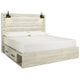 Cemy Rustic King Panel Bed | 2 Sconce Lights & 4 Drawers | Whitewash