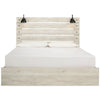 Cemy Rustic King Panel Bed | 2 Sconce Lights & 4 Drawers | Whitewash