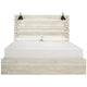 Cemy Rustic King Panel Bed | 2 Sconce Lights & 4 Drawers | Whitewash