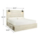 Cemy Rustic King Panel Bed | 2 Sconce Lights & 4 Drawers | Whitewash