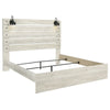 Cemy King Size Bed | Open Slat Headboard w 2 Sconce Lights Whitewash