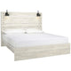 Cemy King Size Bed | Open Slat Headboard w 2 Sconce Lights Whitewash