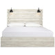 Cemy King Size Bed | Open Slat Headboard w 2 Sconce Lights Whitewash