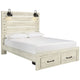 Cemy King Size Bed | 2 Footboard Drawers | 2 Sconce Lights | Whitewash