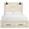 Cemy King Size Bed | 2 Footboard Drawers | 2 Sconce Lights | Whitewash