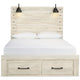 Cemy King Size Bed | 2 Footboard Drawers | 2 Sconce Lights | Whitewash