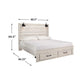 Cemy King Size Bed | 2 Footboard Drawers | 2 Sconce Lights | Whitewash
