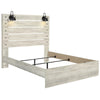 Cemy Queen Size Bed | Open Slat Headboard w 2 Sconce Lights | Whitewash
