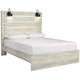 Cemy Queen Size Bed | Open Slat Headboard w 2 Sconce Lights | Whitewash