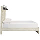 Cemy Queen Size Bed | Open Slat Headboard w 2 Sconce Lights | Whitewash