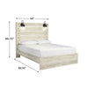 Cemy Queen Size Bed | Open Slat Headboard w 2 Sconce Lights | Whitewash