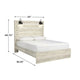 Cemy Queen Size Bed | Open Slat Headboard w 2 Sconce Lights | Whitewash