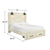 Cemy Queen Size Bed | 2 Footboard Drawers | 2 Sconce Lights | Whitewash