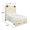 Cemy Queen Size Bed | 2 Footboard Drawers | 2 Sconce Lights | Whitewash