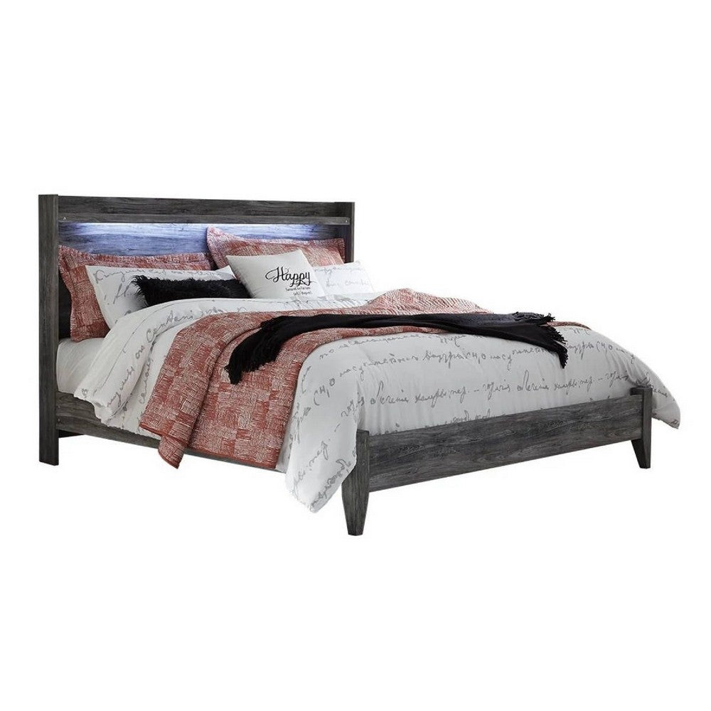 Bays King Size Bed | LED Panel Bookcase Headboard | Driftwood Smoke Gray