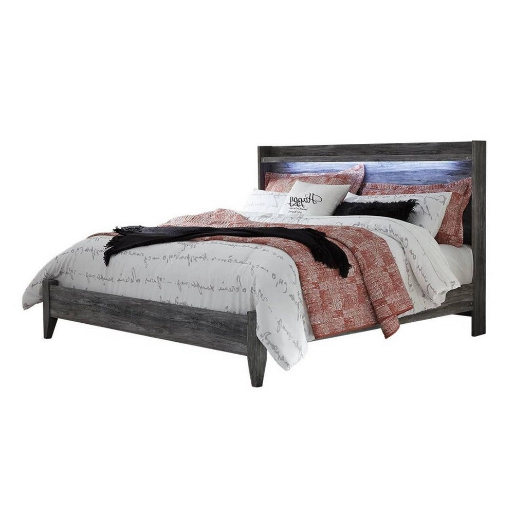 Bays King Size Bed | LED Panel Bookcase Headboard | Driftwood Smoke Gray