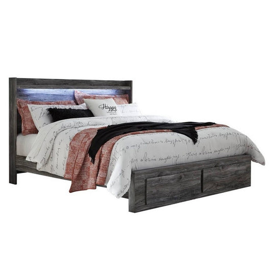 Bays King Size Storage Bed with 2 Drawers | Driftwood Smoke Gray | LED