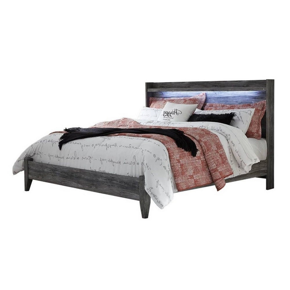Bays King Size Storage Bed with 2 Drawers | Driftwood Smoke Gray | LED