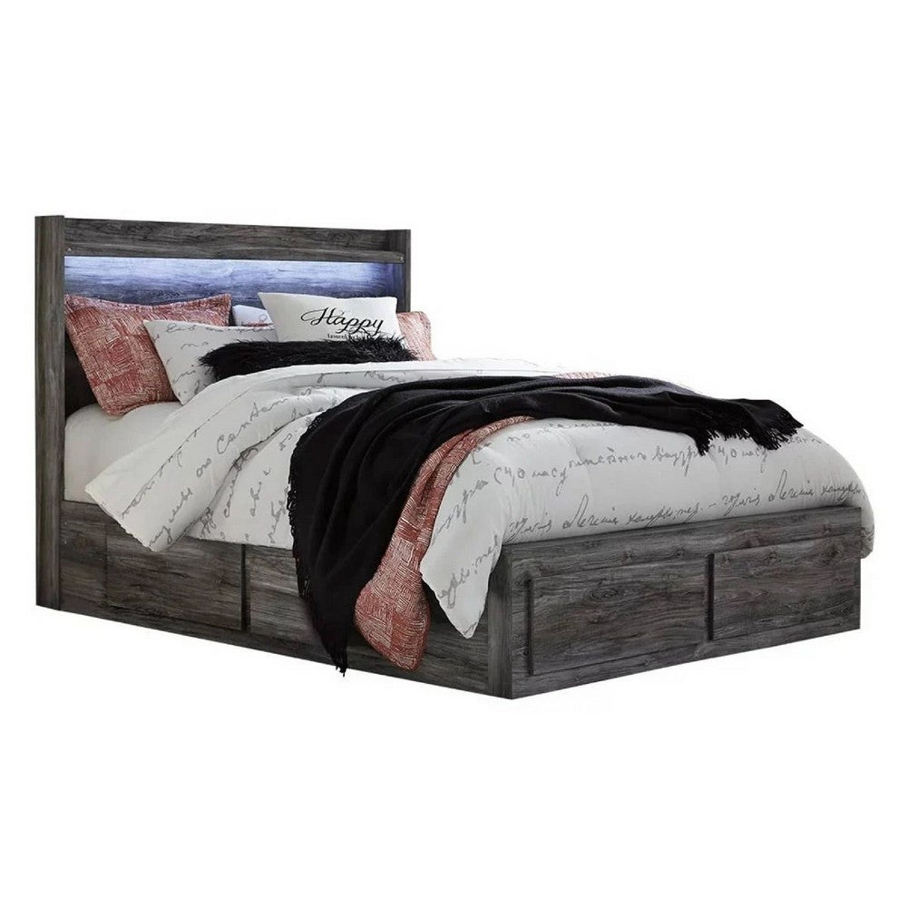 Bays Queen Size Storage Bed with 4 Drawers | Driftwood Smoke Gray | LED