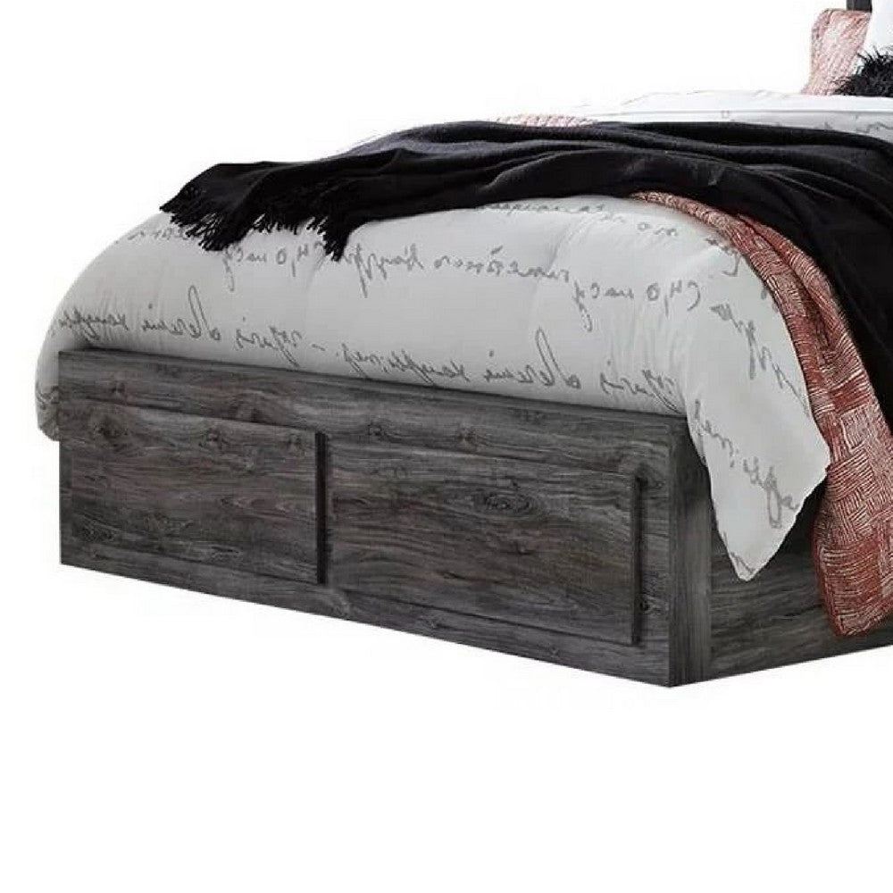 Bays Queen Size Storage Bed with 4 Drawers | Driftwood Smoke Gray | LED