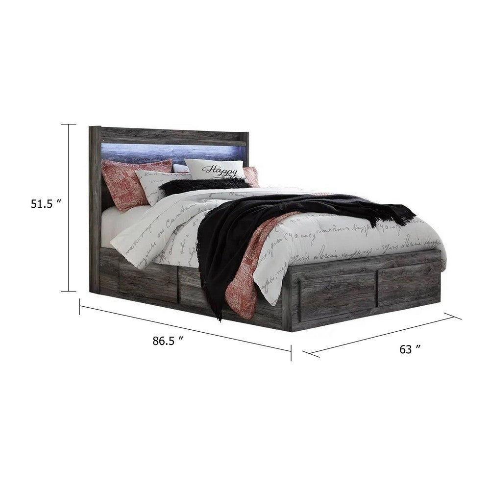 Bays Queen Size Storage Bed with 4 Drawers | Driftwood Smoke Gray | LED