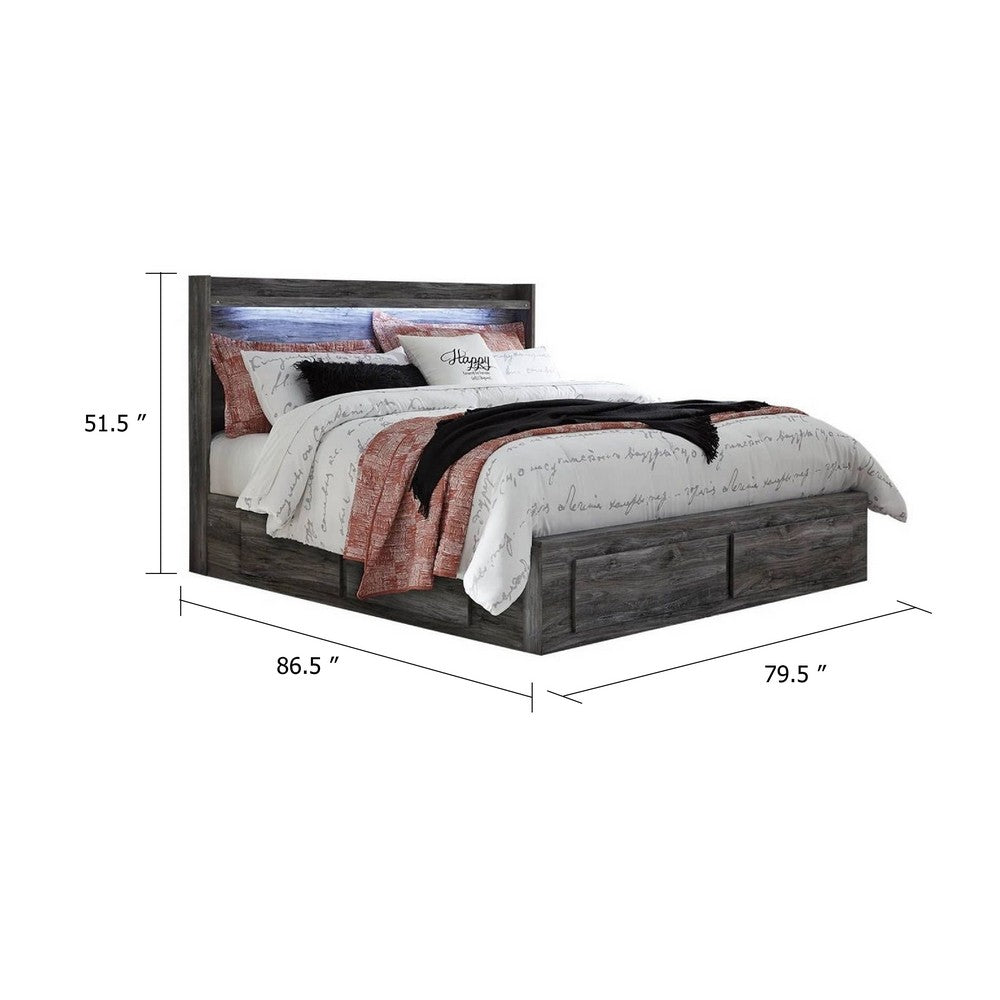 Bays King Size Storage Bed with 4 Drawers | Driftwood Smoke Gray | LED
