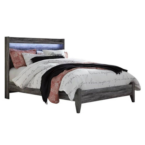 Bays Queen Size Bed | LED Panel Bookcase Headboard | Driftwood Smoke Gray