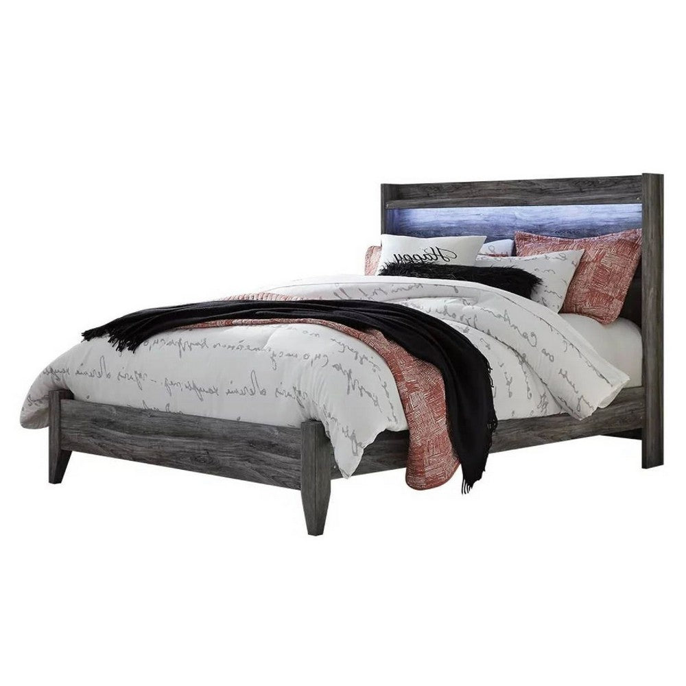 Bays Queen Size Bed | LED Panel Bookcase Headboard | Driftwood Smoke Gray