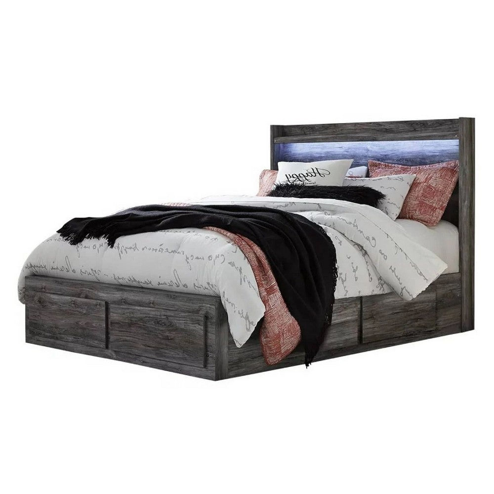 Bays Queen Size Storage Bed with 6 Drawers | Driftwood Smoke Gray | LED