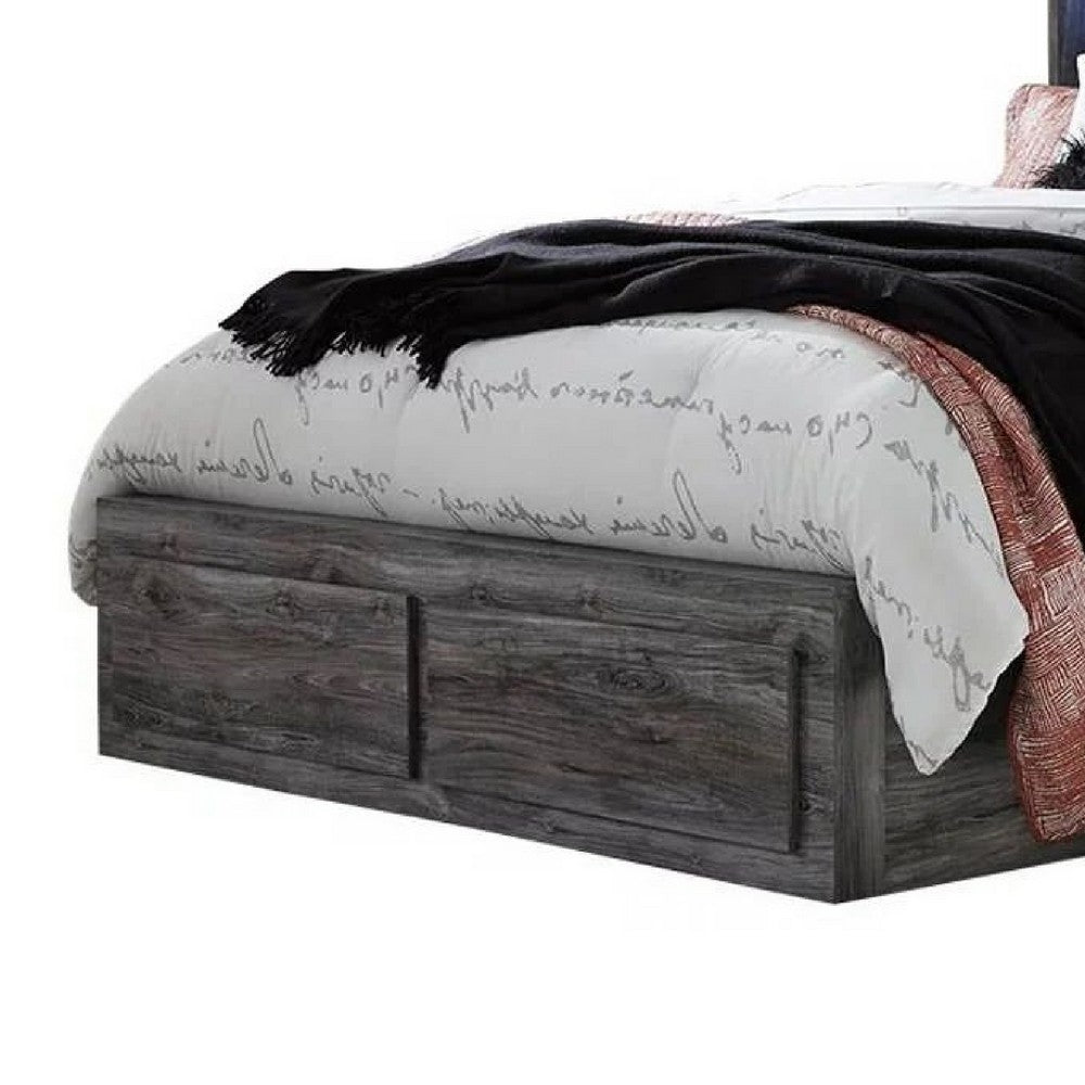 Bays Queen Size Storage Bed with 6 Drawers | Driftwood Smoke Gray | LED