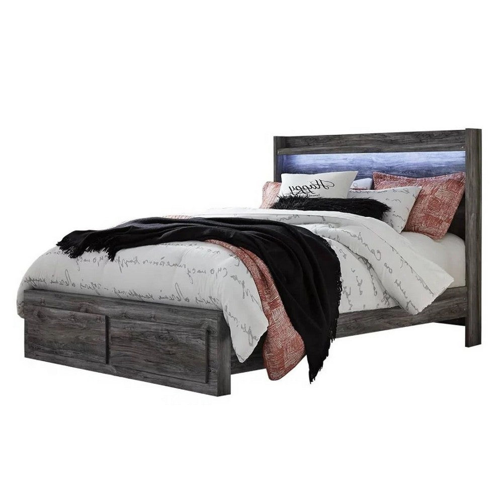 Bays Queen Size Storage Bed with 2 Drawers | Driftwood Smoke Gray | LED
