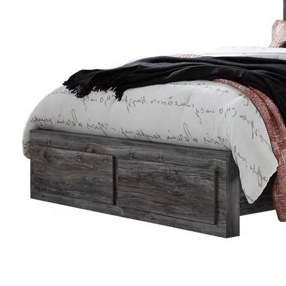 Bays Queen Size Storage Bed with 2 Drawers | Driftwood Smoke Gray | LED