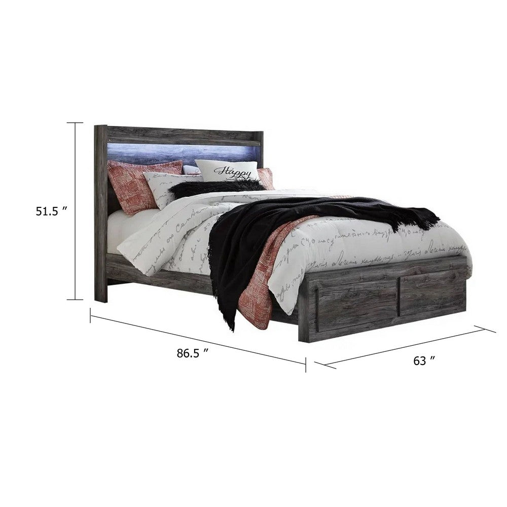 Bays Queen Size Storage Bed with 2 Drawers | Driftwood Smoke Gray | LED