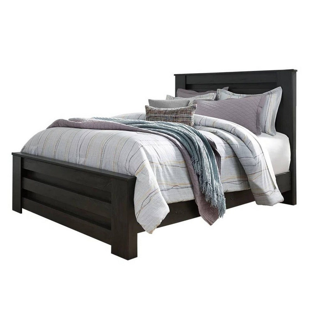 Toi Queen Size Bed | Grooved Panel Headboard | Charcoal Gray Finish