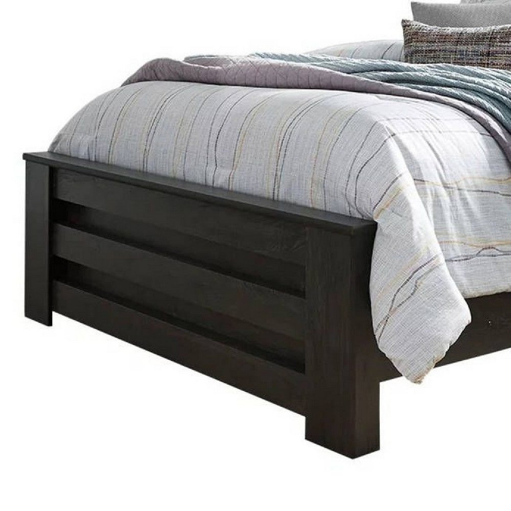 Toi Queen Size Bed | Grooved Panel Headboard | Charcoal Gray Finish