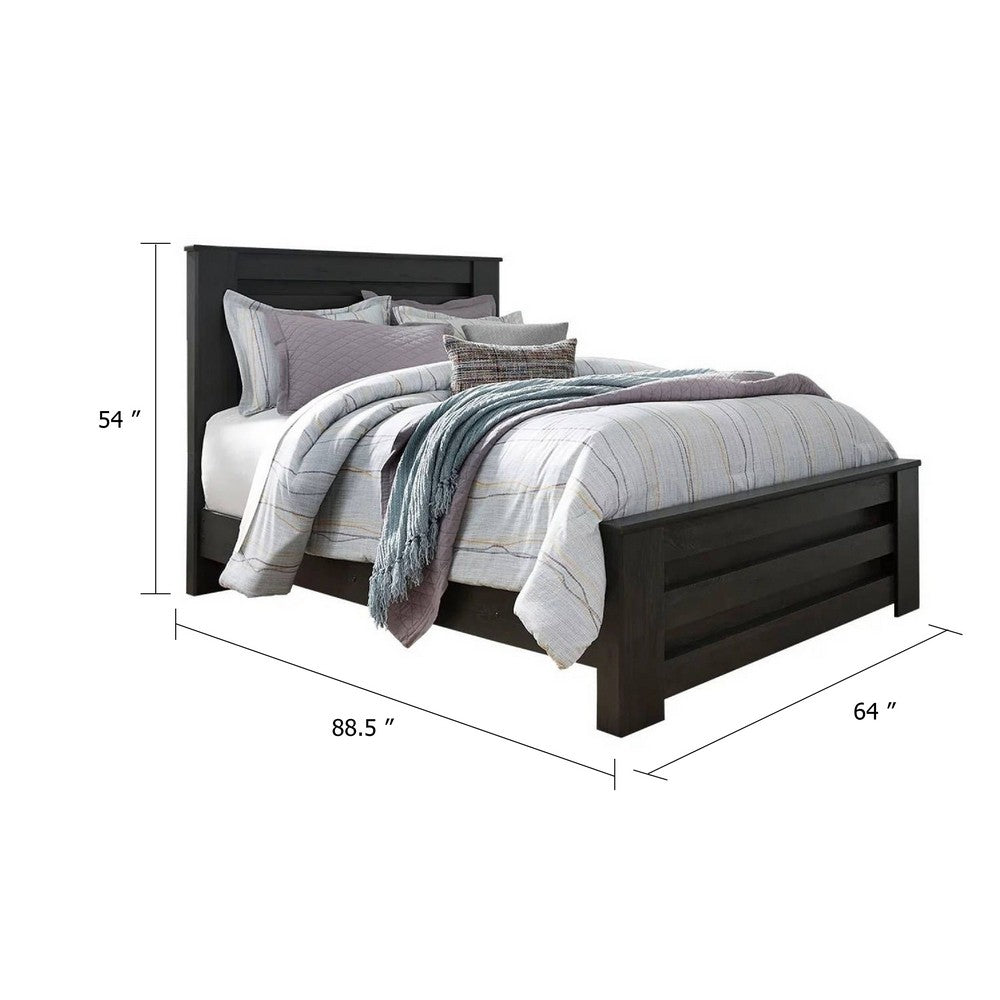 Toi Queen Size Bed | Grooved Panel Headboard | Charcoal Gray Finish