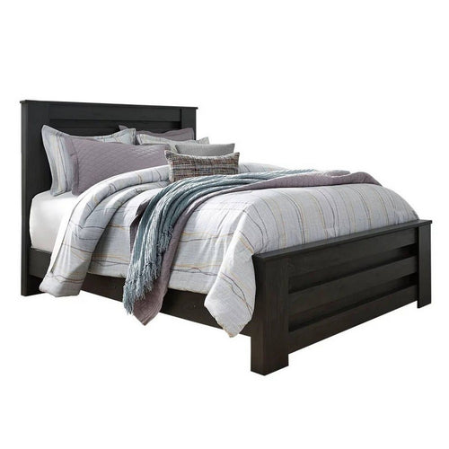 Toi King Size Bed | Grooved Panel Headboard | Charcoal Gray Finish