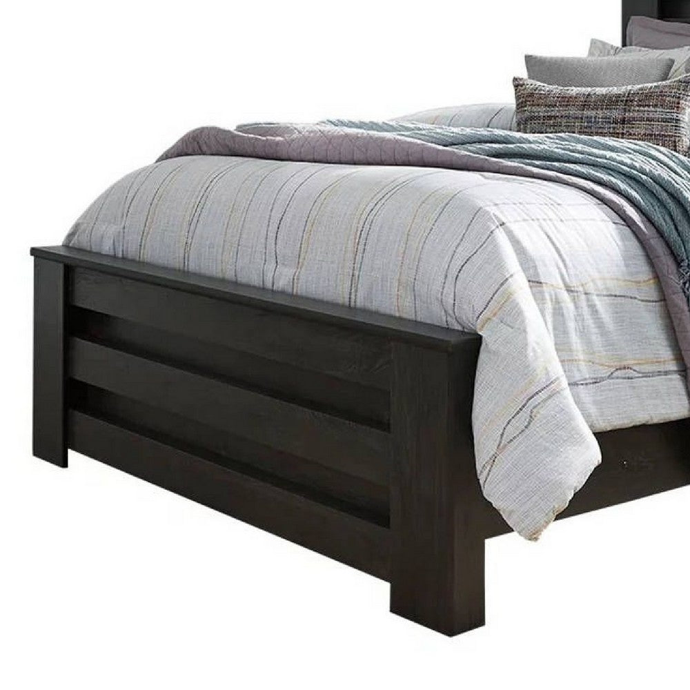 Toi King Size Bed | Grooved Panel Headboard | Charcoal Gray Finish