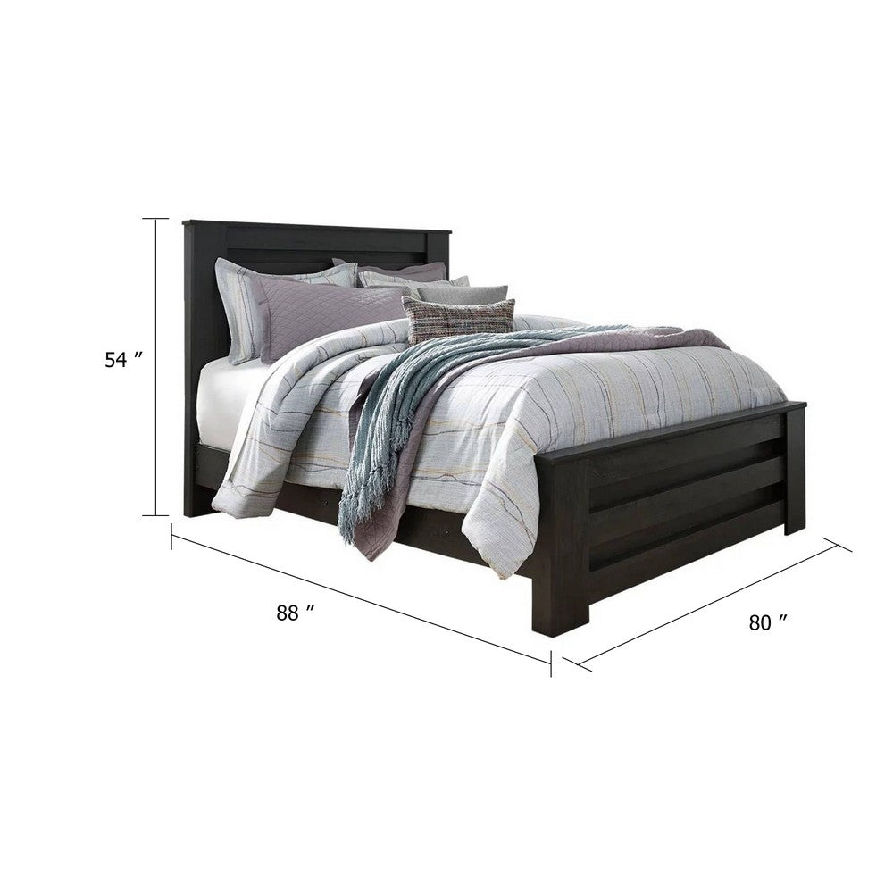 Toi King Size Bed | Grooved Panel Headboard | Charcoal Gray Finish